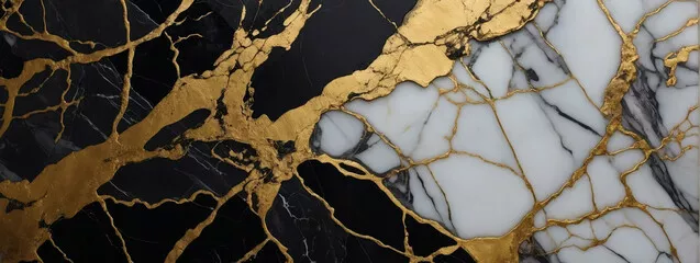 Obraz Faux malowany marmur, tekstura czarnych i złotych żył