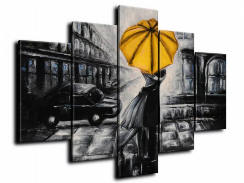 Obraz ręcznie malowany - para pod żółtym parasolem - obrazek 1