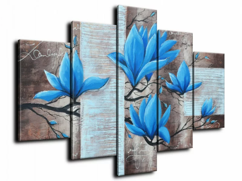 Obraz ręcznie malowany - błękitne kwiaty - obrazek 1