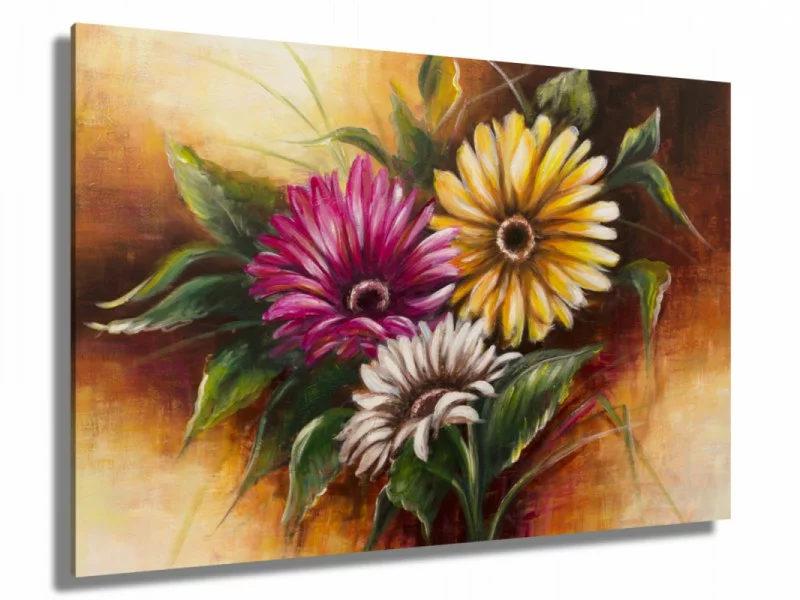 Obraz ręcznie malowany - kolorowe kwiaty - obrazek 1