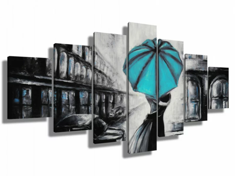 Duży obraz ręcznie malowany - pod turkusowym parasolem - obrazek 1