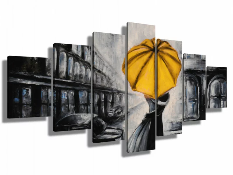 Duży obraz ręcznie malowany - pod żółtym parasolem - obrazek 1