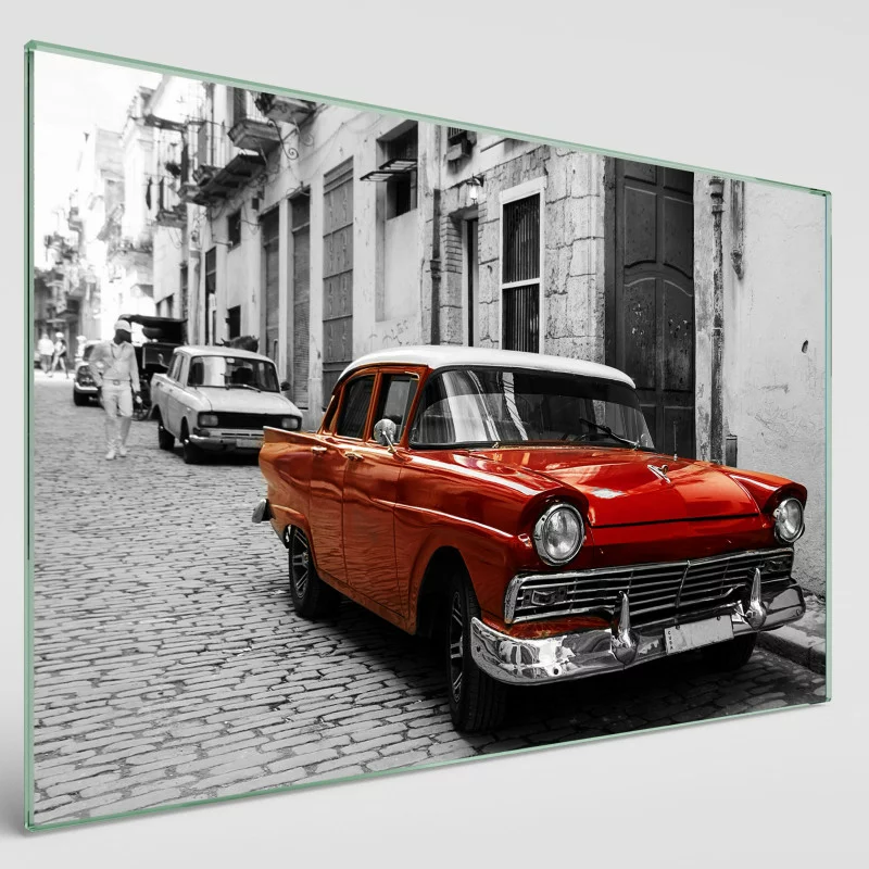 Obraz na szkle hartowanym - stare czerwone auto - obrazek 1