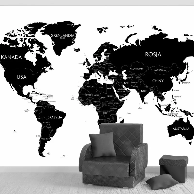 Fototapeta na wymiar mapa świata czarno-biała - obrazek 1