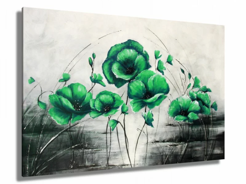 Obraz ręcznie malowany - zielone kwiaty - obrazek 1