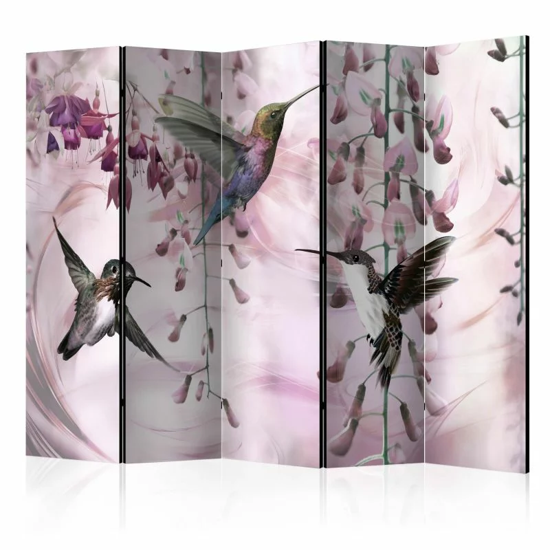 Parawan 5-częściowy - Latające kolibry (różowy) II - obrazek 1