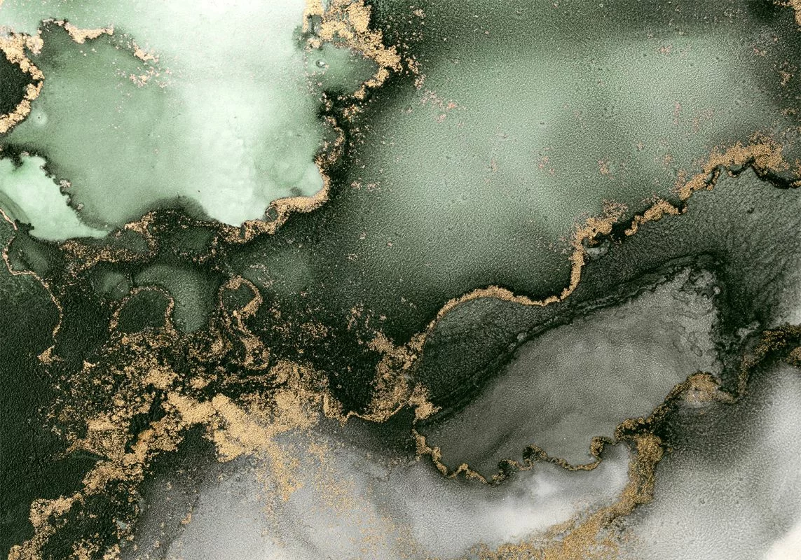 Fototapeta - Zielona akwarela - abstrakcja inspirowana strukturą marmuru - obrazek 1