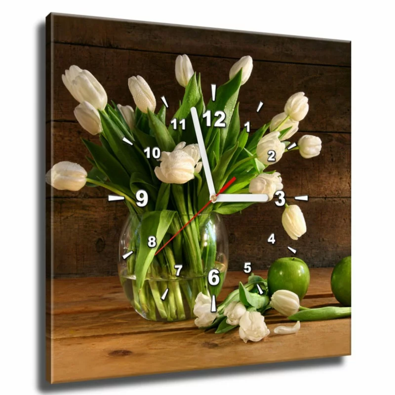 Obraz kwadratowy z zegarem - tulipany - obrazek 1