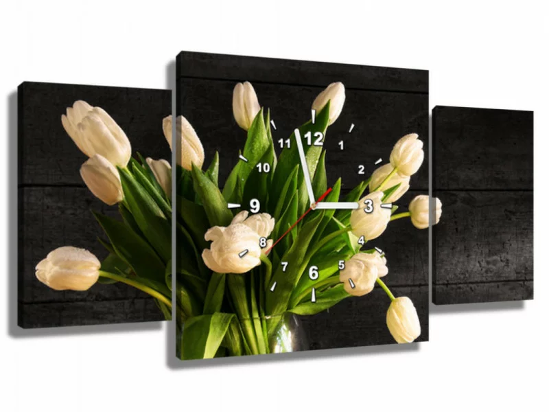Obraz z zegarem - kremowe tulipany - obrazek 1