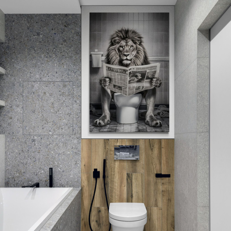 Obraz - lew siedzi na toalecie