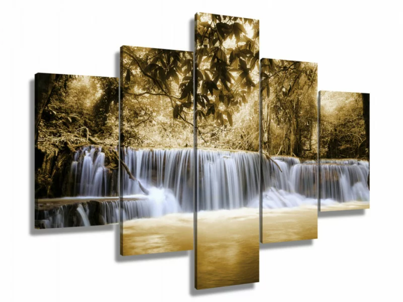 Obraz 5-częściowy - wodospad w sepii - obrazek 1