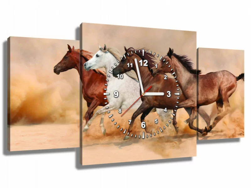 Obraz z zegarem - galopujące konie - obrazek 1