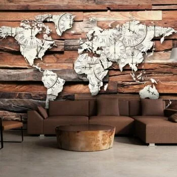 Fototapeta 3D - Mapa Świata na drewnie