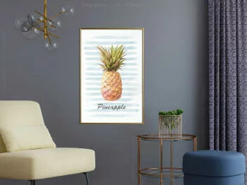 Plakat - Ananas na pasiastym tle - obrazek 2