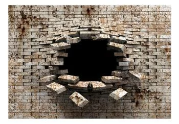 Fototapeta wodoodporna - Wejście przez ścianę 3D - tło z białej brudnej cegły z wybitą dziurą - obrazek 2