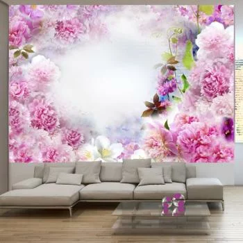 Fototapeta wodoodporna - Zapach goździków - abstrakcyjny motyw kwiatów z napisami i chmurami