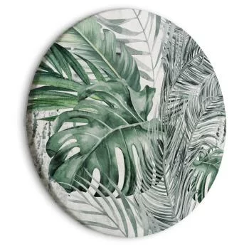 Obraz okrągły - Egzotyczna flora - Rozmaite gatunki tropikalnej roślinności w odcieniach seledynu i zieleni szałwiowej/Gęsta dżungla