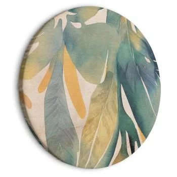 Obraz okrągły - Akwarelowa egzotyka - Zwisające delikatne tropikalne rośliny w barwach zieleni i żółci na beżowym tle/Akwarelowy tropik