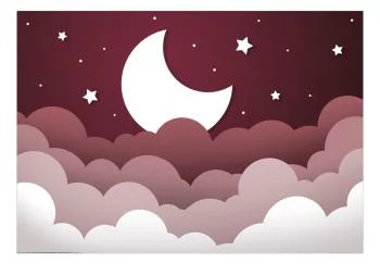 Fototapeta wodoodporna - Księżycowy sen - chmury na bordowym niebie z gwiazdami dla dzieci - obrazek 2