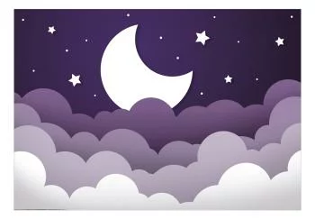 Fototapeta wodoodporna - Księżycowy sen - chmury na fioletowym niebie z gwiazdami dla dzieci - obrazek 2