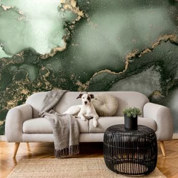 Fototapeta - Zielona akwarela - abstrakcja inspirowana strukturą marmuru - obrazek 2