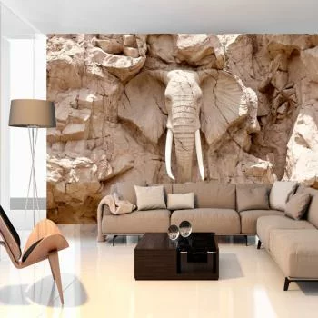 Fototapeta wodoodporna - Rzeźba słonia z Afryki - zwierzęcy motyw rzeźby w jasnym kamieniu