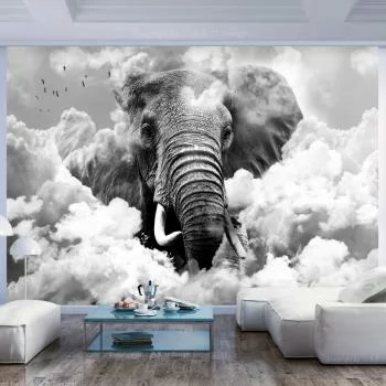 Fototapeta wodoodporna - Słoń w chmurach (czarno-biały)