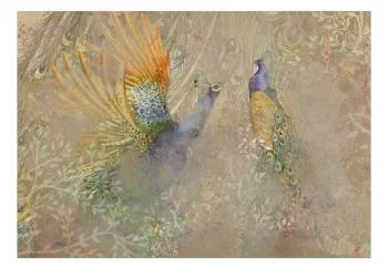 Fototapeta wodoodporna - Pawie w tańcu - motyw ptaków wśród abstrakcyjnego deseniu w ornamenty - obrazek 2