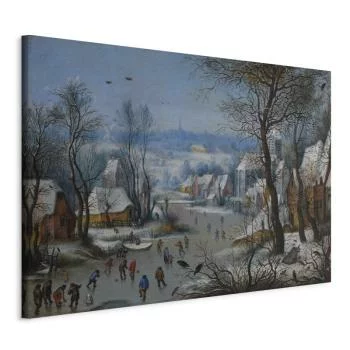 Obraz - Zimowy pejzaż z łyżwiarzami i pułapką na ptaki