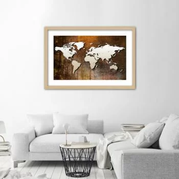 Obraz w ramie, Mapa świata na drewnie
