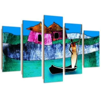 Obraz pięcioczęściowy Deco Panel, Kobieta w łodzi - obrazek 2