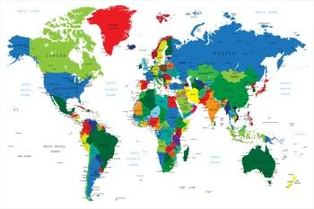 Fototapeta Mapa Świata - Żywe Kolory i Granice Państw - obrazek 2