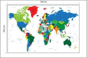 Fototapeta Mapa Świata - Żywe Kolory i Granice Państw - obrazek 3